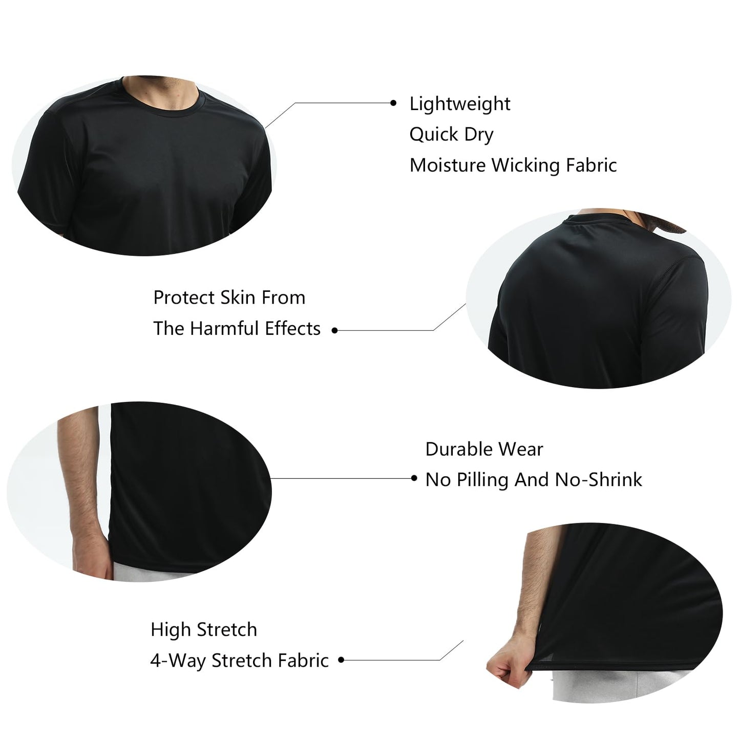 SUGARNO Men's T-Shirts,5 Packs Quick Dry Short Sleeve T-Shirt Lightweight Workout T Shirts for Gym,Athletic,Running(Medium)