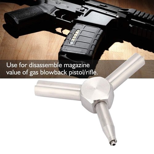 Valve Key for Airsoft, Triangle Wrench Valve Removal Tool for GBB AEG KSC WA Gas Magazine Charging (Silver)