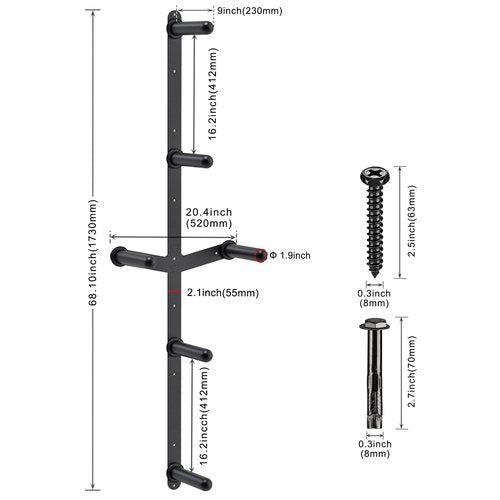 Kipika Weight Plate Storage Rack - Wall Mounted 4-Peg and 2-Weight Wing Durable Steel Construction Organizer for Olympic Plates, 1000lb Capacity, Space-Saving for Home Gym