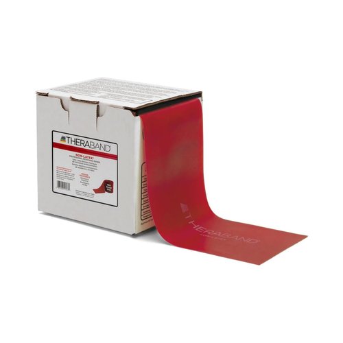 THERABAND Resistance Band 25 Yard Roll, Medium Red Non-Latex Professional Elastic Bands For Upper & Lower Body Exercise Workouts, Physical Therapy, Pilates, & Rehab, Dispenser Box, Level 3