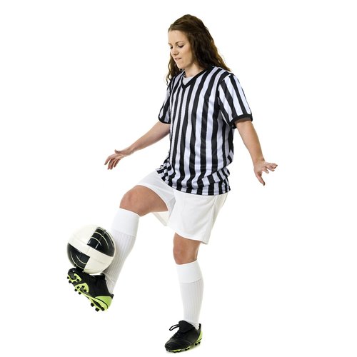 SATINIOR Men's Official Uniform Black and White Stripe Pro-Style Neck Referee Shirt, Officiating Umpire Jersey and Stainless Steel Whistle with Lanyard for Halloween Basketball Football Soccer(XL)