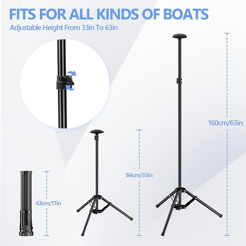 Boat Cover Support Pole 33-63in with 24in Tripod Base - Adjustable, Rust-Resistant Iron Alloy (1 Pack)