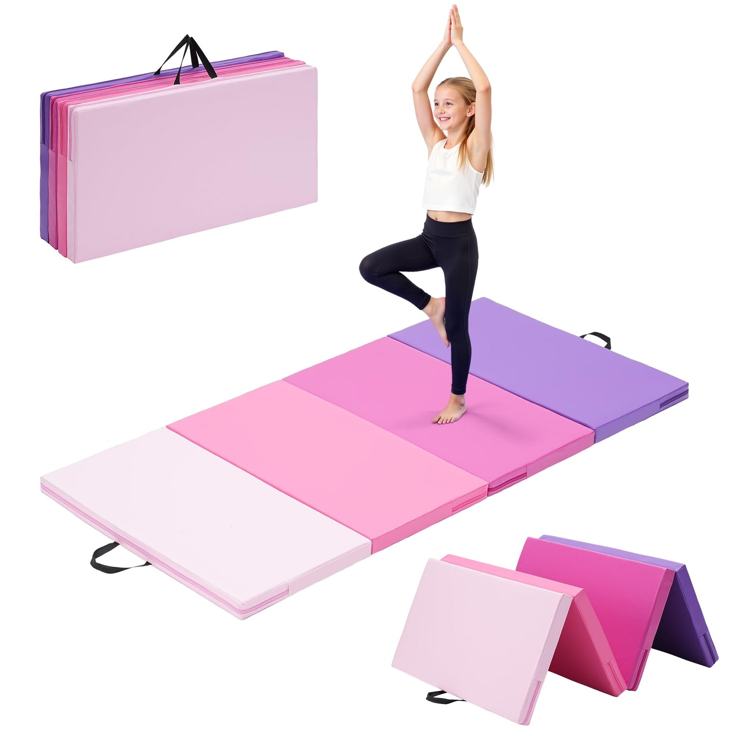 Outdoor Basic 6'x3'x2" Gymnastics Tumbling Mats Folding Panel Thick Gym Exercise Mat for Home (Colorful)