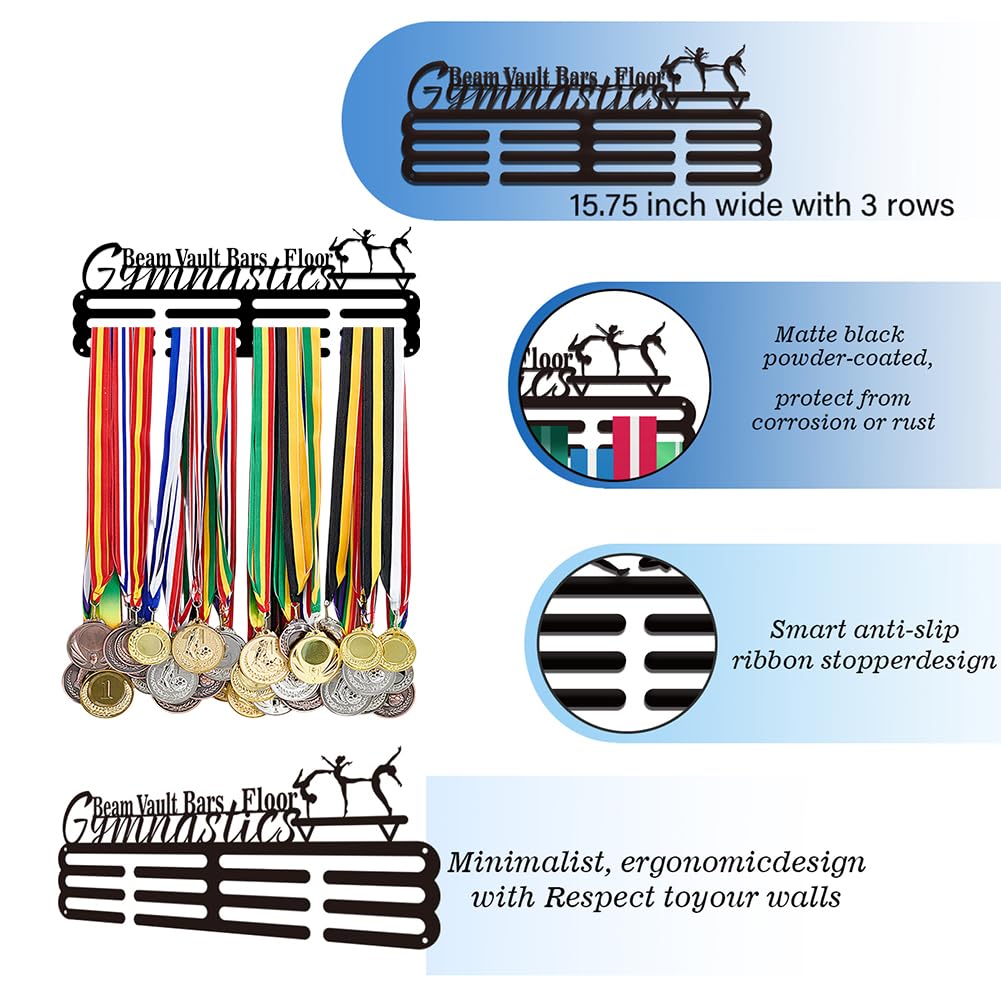 PH PandaHall Medal Hanger Holder Display Rack Gymnastics Medal Hanger Awards Ribbon Cheer 3 Lines Sport Award Rack Wall Mount Metal Frame for Over 50 Medals Necklace Jewelry 15.75 Inch
