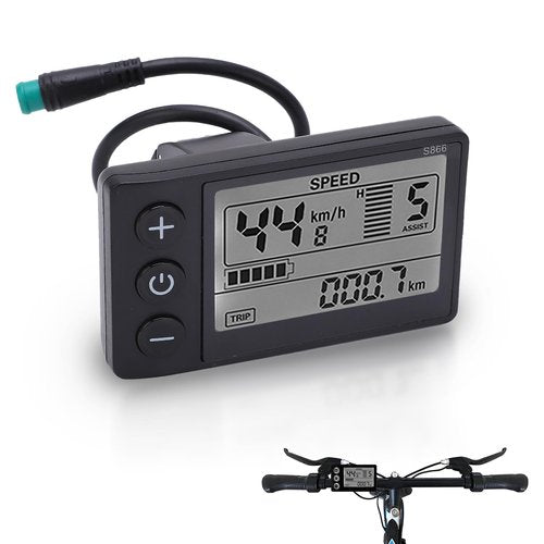 Bike Speedometer, E Bike Display 24V 36V 48V Bicycle Odometer Electric S866 LCD Display Meter with Plug Electric Bike Accessories