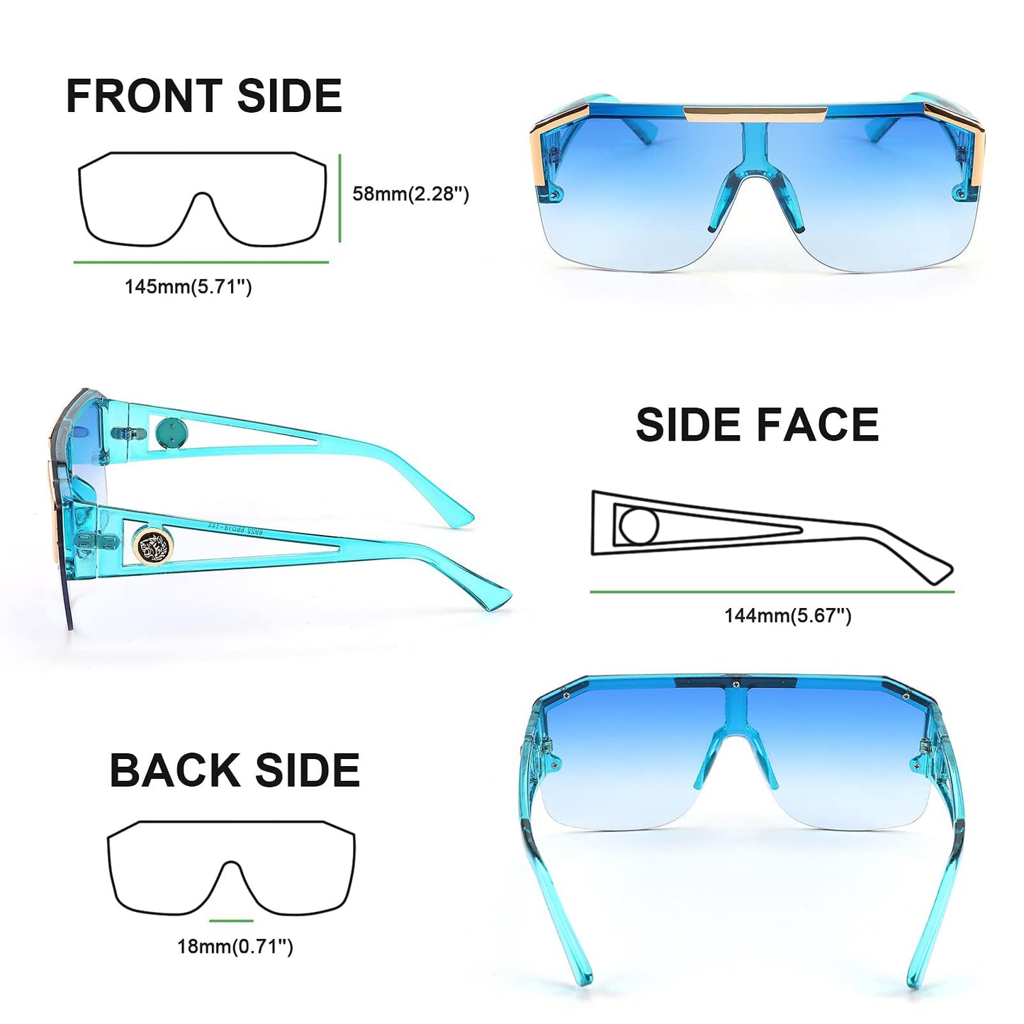 FEISEDY Square Oversized Sunglasses for Men Women, Flat Top Shield One Piece Lens Sun Glasses Shades B2765