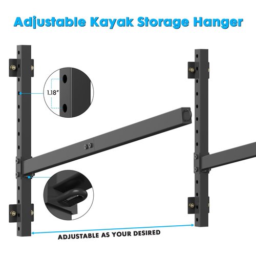 YAJONUE Kayak Storage Rack Heavy Duty, Adjustable Wall Mount Hanger for Indoor Garage & Outdoor Storage, Storage Rack for Kayak, Canoe, Surfboard & Paddle Board (Kayak Storage Rack Wall Mount 2)