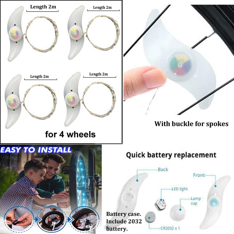 Colorful LED Bike Wheel Lights - 4 Pack Waterproof Bicycle Wheel Decorations