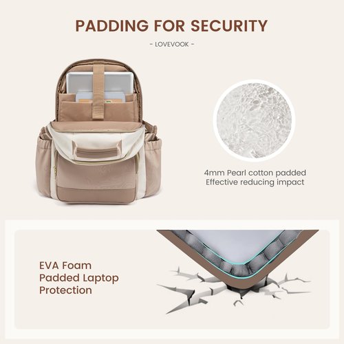 LOVEVOOK Laptop Backpack for Women with Pouch Pocket for Large Capacity Cup,18 Inch Laptop Computer Bag Travel Backpack Purse,Waterproof Work Business Backpack College Teacher Bags,Beige-Khaki