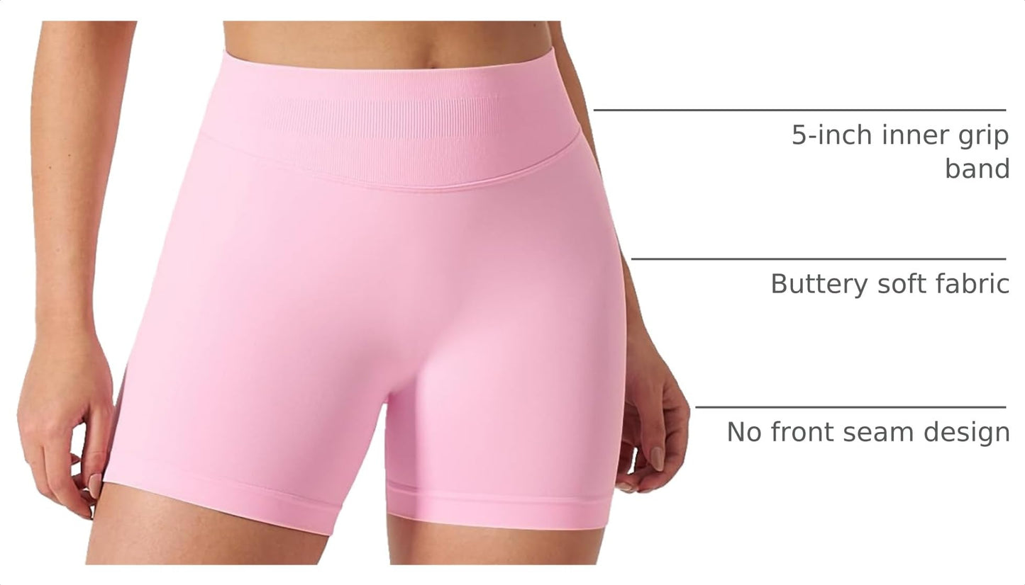Kepblom High-Waisted Butt-Lifting Scrunch Gym Shorts for Women - Workout Yoga Biker, Seamless Spandex Booty Shorts,Pink,S