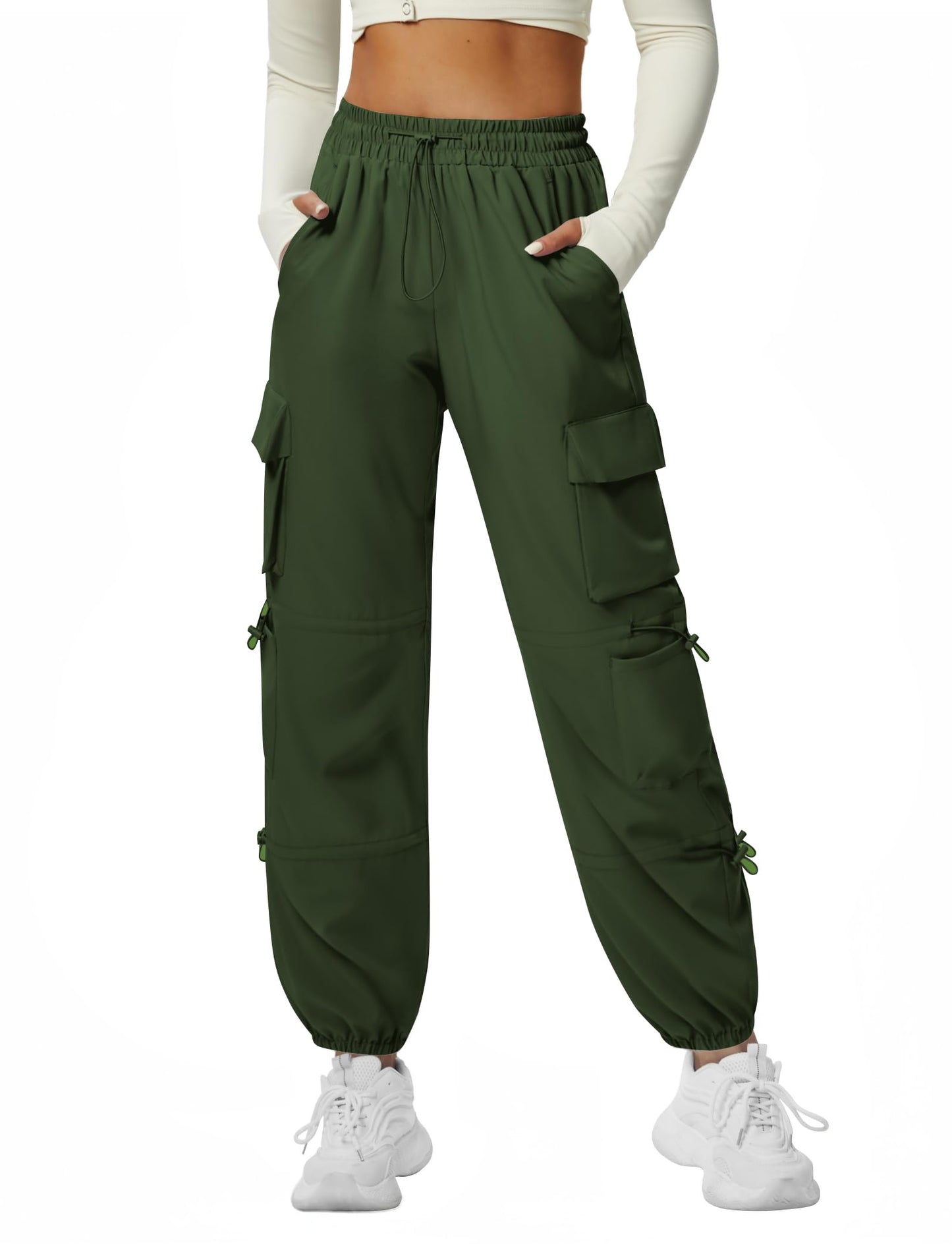 DLOODA Quick Dry Cargo Pants Lightweight Tactical Hiking Pants with 6 Pockets for Women, Elastic Waist and Water-Resistant