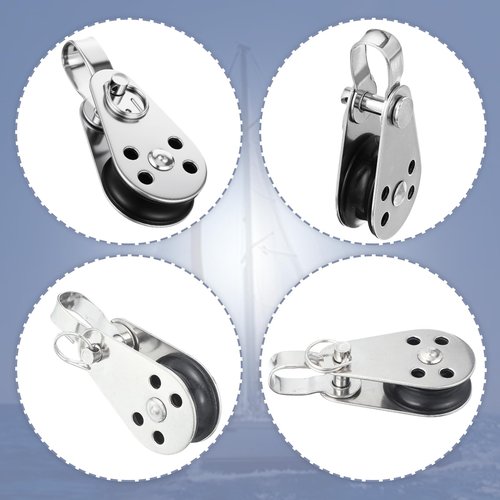 4 PCS Stainless Steel Nylon Marine Pulley, Small Pulleys for Rope Runner, Kayak Pulley Block Rope Single Pulleys Bearing Block Ropes Runner for Sailboats Yachts Ship Suitable for 0.08" to 0.32" Ropes