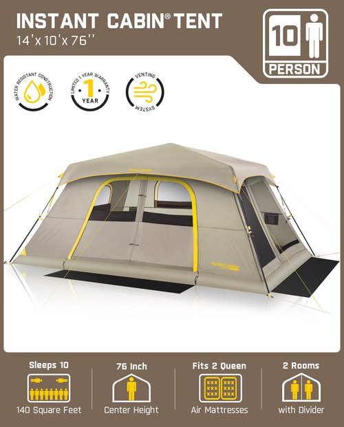FanttikOutdoor Zeta C10 Air Camping Tent, Lightweight 10 Person Instant Cabin Tent Setup in 60s, 20% Lighter, Ultralight with Carry Bag for Family Camping & Hiking, Upgraded Ventilation
