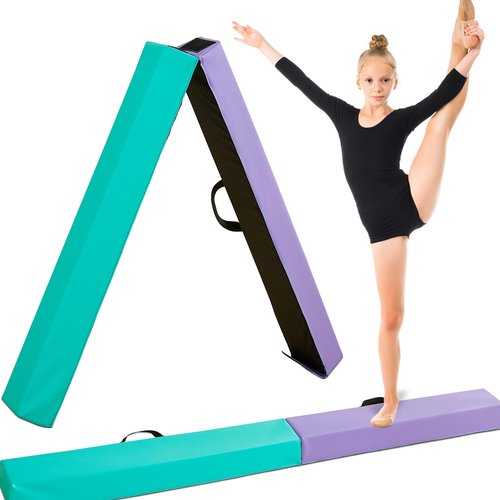 Wansenya Folding Balance Beam for Kids 3-5,Soft Gymnastics Floor Beam for Kids 6-12,End Velcro,PU Cover,EPE Foam,Carry Handles,Anti-Slip Base,Beam Gymnastics for Home Training,or School,Gym Center
