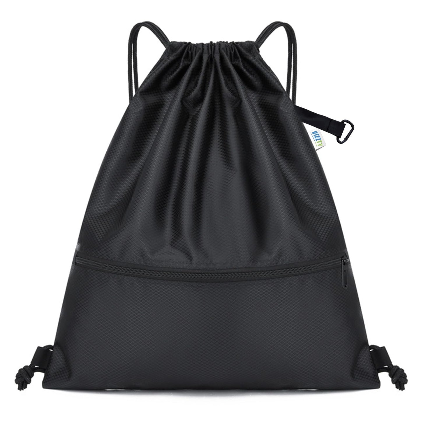 VIZZTY Drawstring Backpack Sport Gym Bag for Women ＆ Men,beach bag，Waterproof Lightweight Backpack With Outer Storage，Best workout bag for dance/hiking/soccer/basketball (Black)