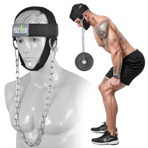 POZTEV Neck Harness with Heavy-Duty Chain - Adjustable Head and Chin Straps for Neck Strength and Pain Relief