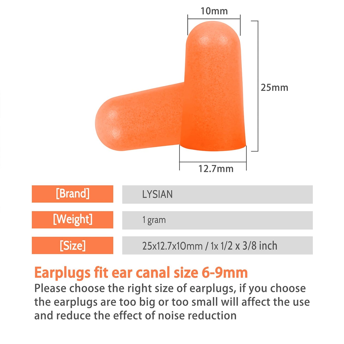 LYSIAN Foam EarPlugs for Sleep, 60 Pairs, 38dB, Orange