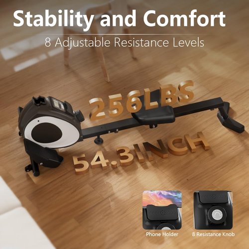 UPREIGN Magnetic Rowing Machine for Home | Adjustable 8-Speed Booster | Burn Fat & Sculpt Muscles | Supports Up to 265 LBS | Phone/Tablet-Ready Design