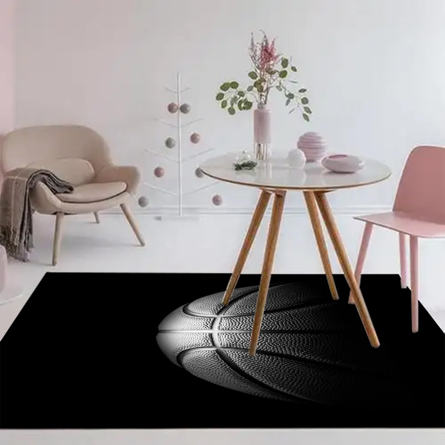 kxry 2 * 3 Feet Black Basketball Soft Area Rugs for Kids Girls Boys Basketball Sports Floor Carpet for Living Room Bedroom Dorms Nursery Rooms Home Decor Aesthetic