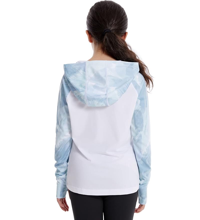 Girls UPF50+ Lightweight Hoodie Long Sleeve Tee with Thumb Holes White 11-12 Years