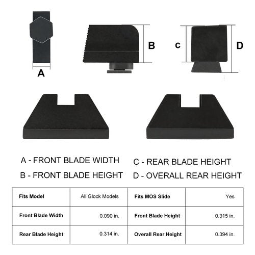BRASS HUNTER Suppressor Height Sight Set for Glock - Optical Compatible, High Black .315" Serrated Front, Flat Black .394" Rear Assembly | Fits Glock All Models