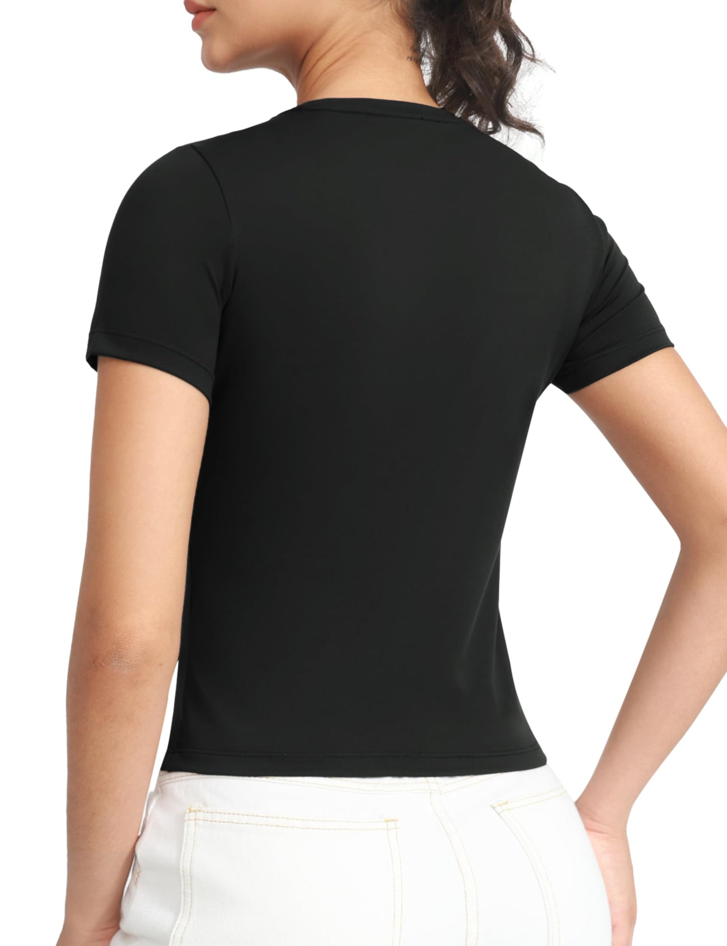 THE GYM PEOPLE Women Workout Crop Tops Short Sleeve Slim Fit Yoga T Shirt