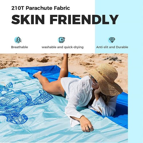 LinaLife 79"x83" beach blanket waterproof sandproof Adults Oversized Lightweight Large Picnic Mat for Travel Camping Hiking Picnic quick drying Sea Turtle Design Anchor Stakes and Compact Travel Bag
