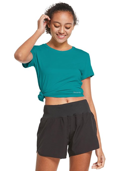 baleaf Women's Short Sleeve Running Workout Shirts Athletic Tops Lightweight Quick Dry Training Yoga Crewneck Teal M
