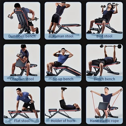 Adjustable Roman Chair for Home Gym – Foldable Back Extension Bench for Core, Hip & Lower Back Workout – Multi-Functional Hyperextension Bench with Tension Rope for Full-Body Exercise
