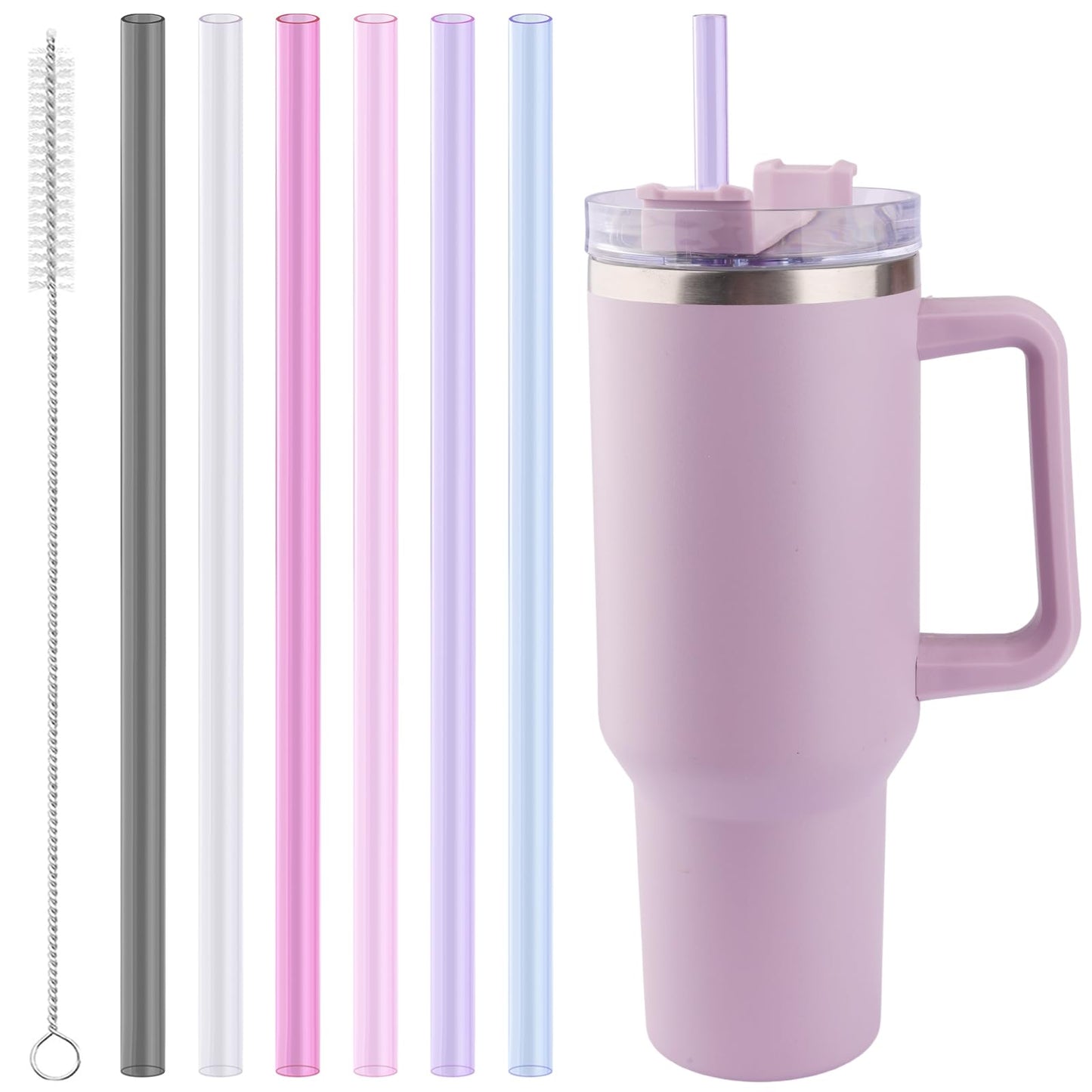 Joshey 12 Inch Tritan Replacement Straws for Stanley 40oz Tumbler - 6 Pack Reusable Long Straws with Cleaning Brush, Fits 30oz & 40oz Stanley Cup Accessories, BPA-Free (6 Colors)