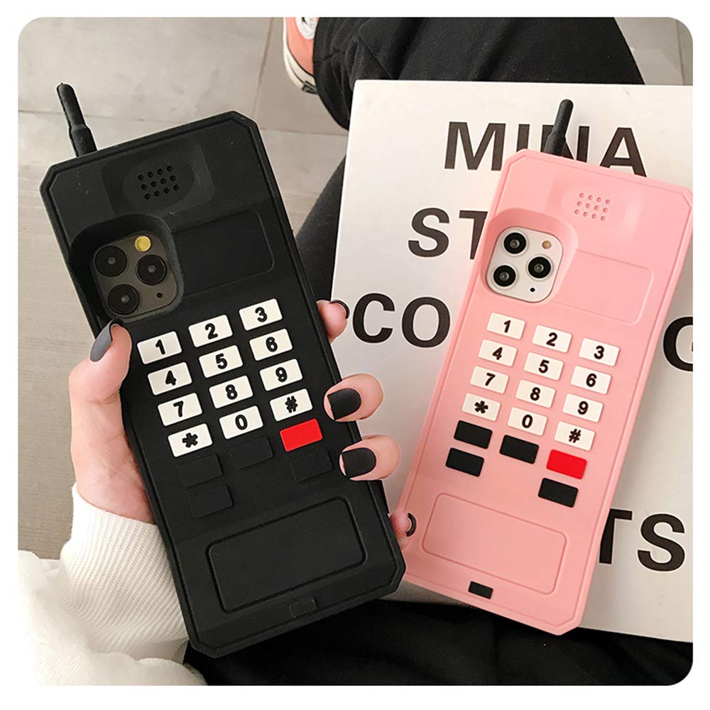 UnnFiko 3D Silicone Case Compatible with iPhone 15 Pro Max, Retro Classic Creative Soft Rubber Bumper Cover Cool Fun Thick Protective Stand Case (Retro Cellphone Black, iPhone 15 Pro Max)