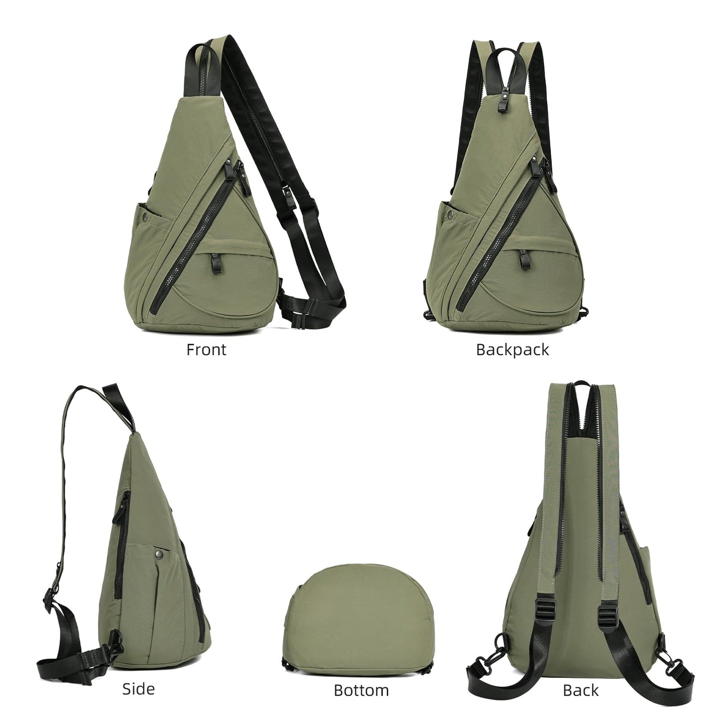 KL928 Crossbody Sling Backpack Nylon Cross Body Bag Travel Hiking Shoulder Bags Daypack Rucksack Unisex (Olive Green)