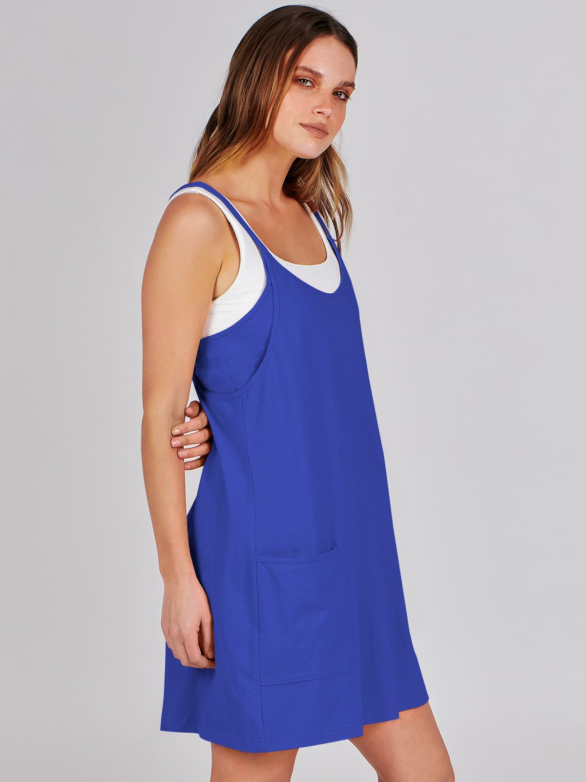 ANRABESS Women Athletic Dress Summer Tennis Workout Active Sports Mini Romper Dress Built in Shorts Travel Vacation Clothes Royal Blue Large