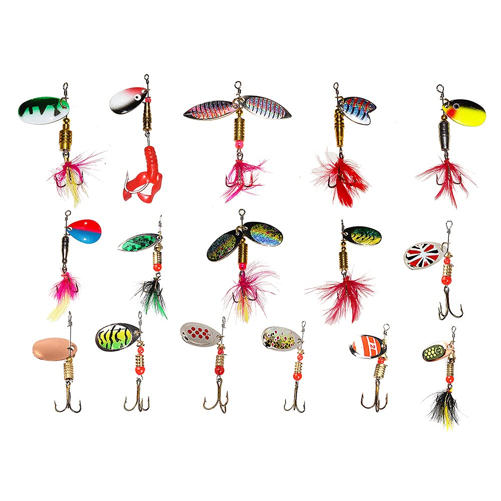 Rooster Tail Fishing Lures Kit - 16PCS Freshwater Trout and Bass Lures, Spinner Baits, Fishing Spoon, Hard Metal Spinners With Carry Bag