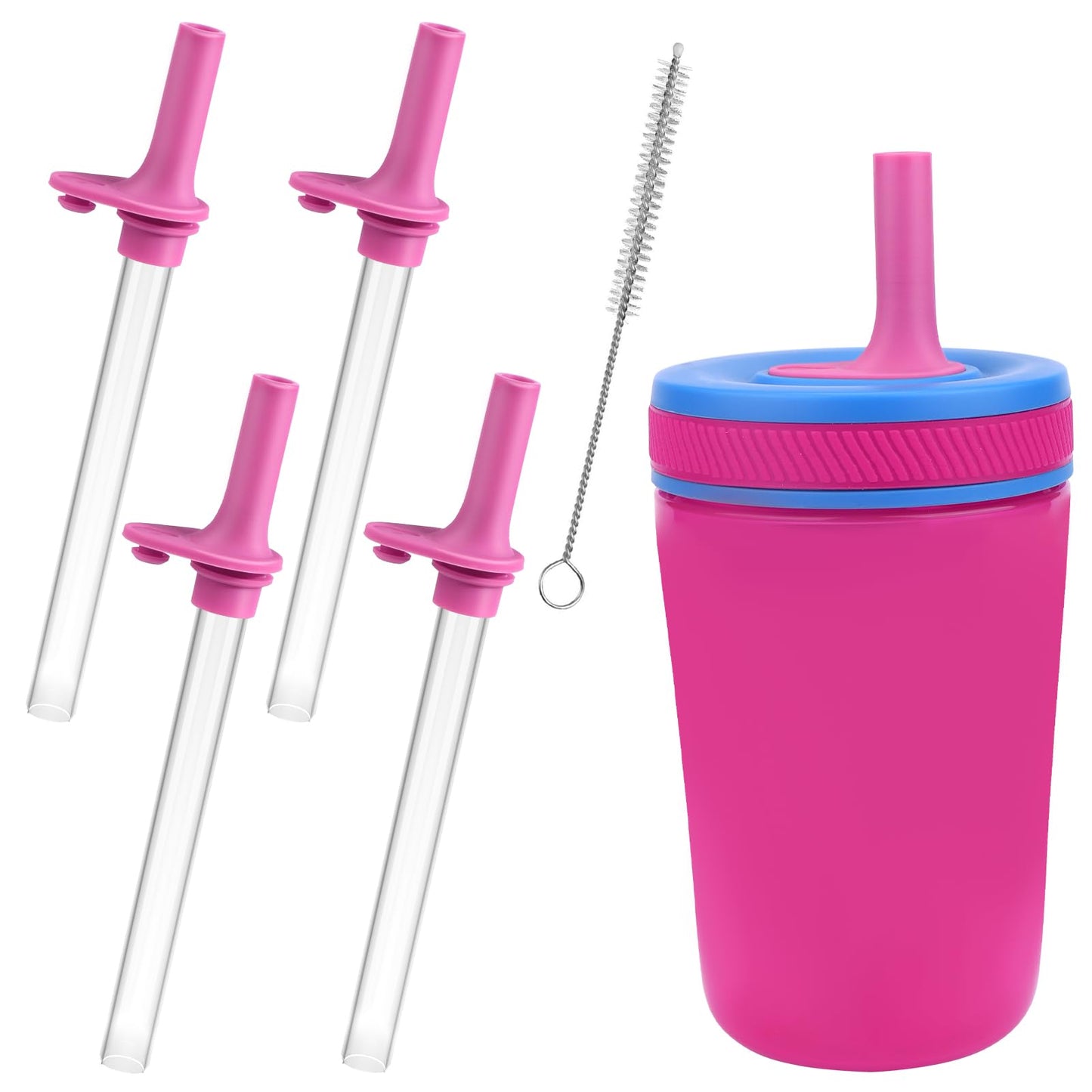 XANGNIER Replacement Straws and Bite Valve Compatible with Zak Designs Kelso 15 oz Tumbler Water Bottle,4 Pcs Silicone Straws with Cleaning Brush for Zak Designs Kelso 12 oz Cups,Hot Pink