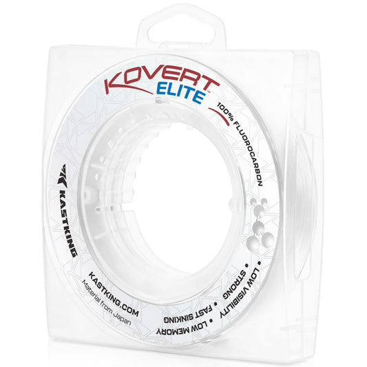 KastKing Kovert Elite 100% Fluorocarbon Fishing Line, Shock Resistant, High Clarity, Low Visibility, Highly Abrasion Resistant, Fast Sinking, Low Stretch, Low Light Refraction, Clear, 30LB, 50Yds