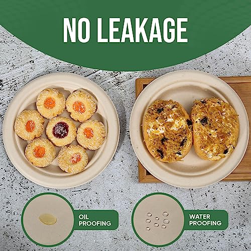 Brown Disposable Paper Plates 7 Inch - 100% Compostable, 100 Pack