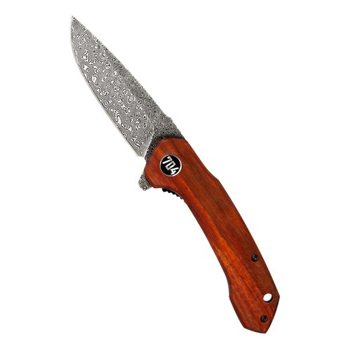 704 Gear Midnight Scout EDC Folding Pocket Knife with Damascus Steel Blade | Full Sized 3.35" Drop Point | Blood Sandalwood