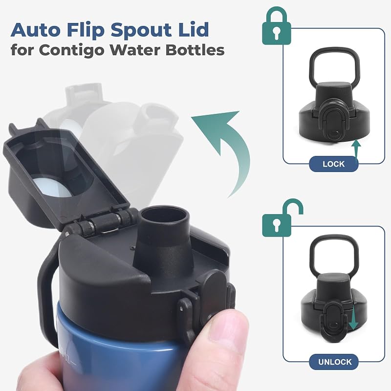 2 Pack Water Bottle Lids Replacement for Contigo 20oz 24oz 32oz – Leak-Proof, Dishwasher Safe