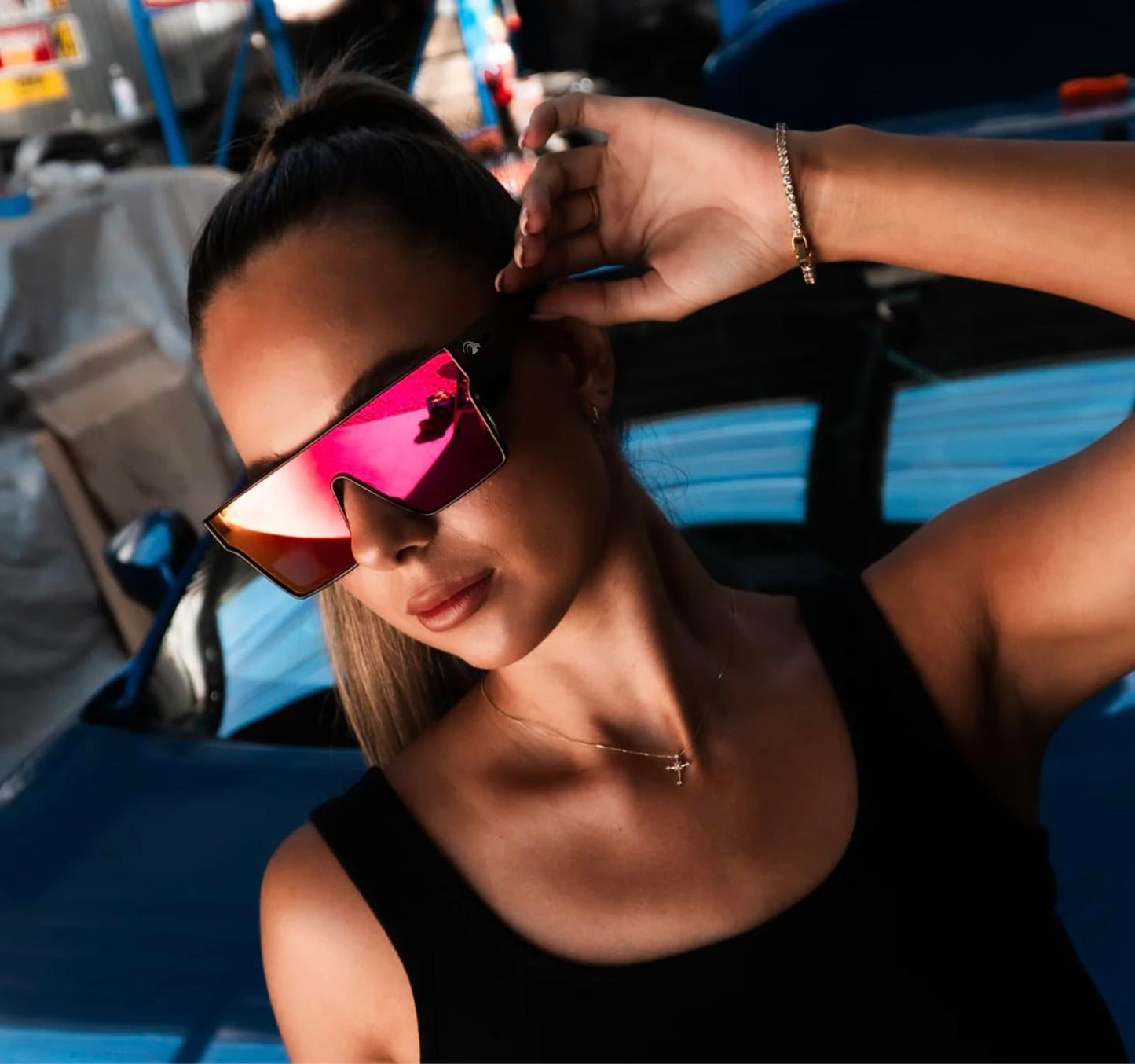 IBEX The LAYBACK Safety Sunglasses, ANSI Z87+ Certified, Shatter-proof, Ultra UV 400 Protection, Red Mirror Lenses, Flexible Black Frame, Men, Women, Outdoor/Sports, Surf, Construction, Work, PPE