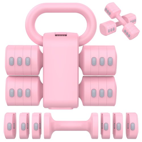 Hezeyferg 2-in-1 Adjustable Dumbbells Set, 4 Levels Weight Dumbbells Set for Women Men, Each 2.2/3.3/4.4/5.5lb Hand Weights with Kettlebell Form for Home Gym Exercise Training (Pink)