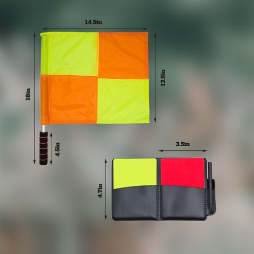 Soccer Referee-flags Football Yellow-red Cards-whistle - Ref Linesman Reffing Sideline Checkered Corner Equipment Set Kit Gear Packs (Color02)