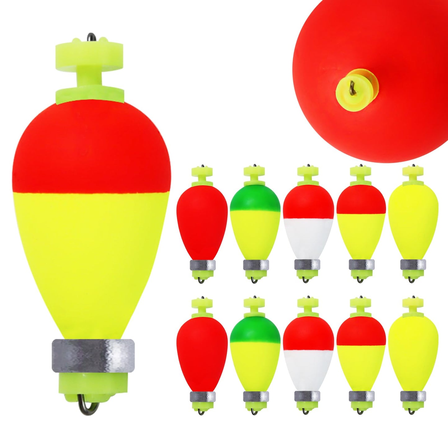 CWSDXM Weighted Fishing Bobbers 10 Pack – Foam Snap-On Slip Floats for Bluegill, Crappie, Bass & Trout Fishing (Oval, 2.5in)
