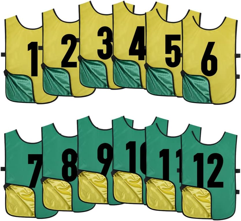 12 Pack Reversible Numbered Pinnies, Double Sided Scrimmage Vest,Team Practice Jerseys for Kids and Adult