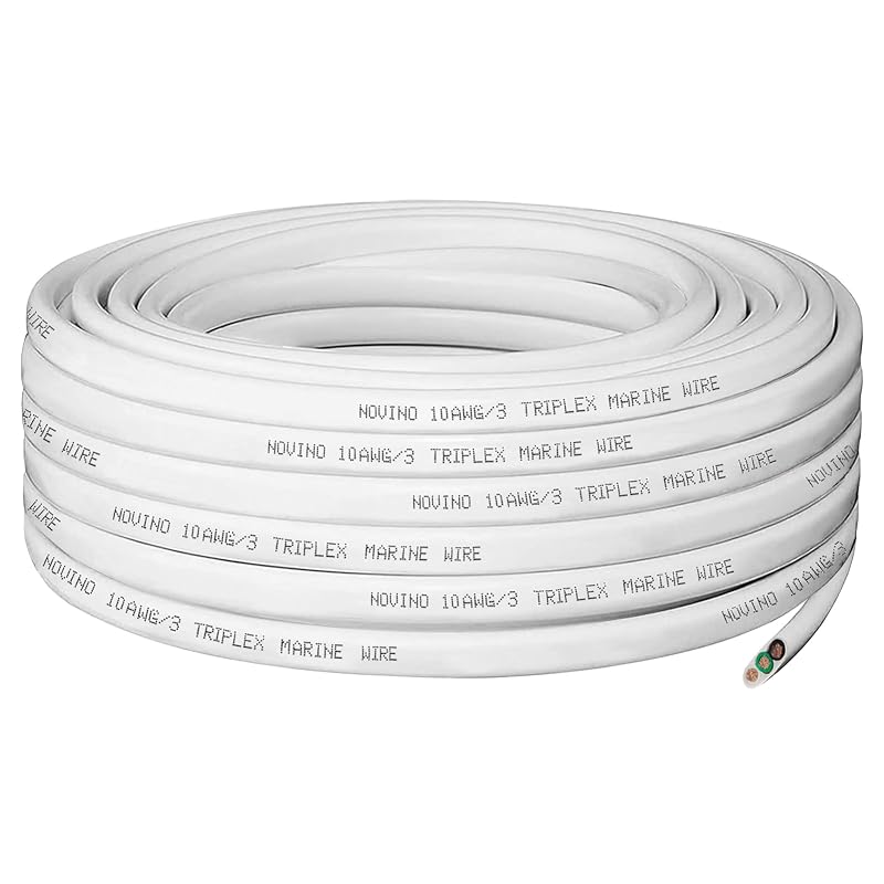 10/3 Marine Grade Wire - 10 AWG Triplex, 20 ft, Tinned Copper, PVC Jacket (Variation: 20 ft+10 gauge)
