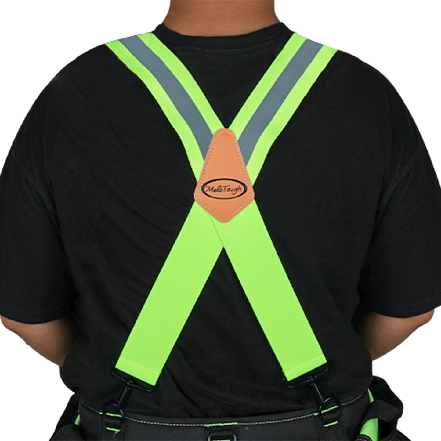 MELOTOUGH Reflective Safety Suspenders|Work Suspenders with Hi Viz Reflective Strip Hold Up Tool Belt Suspenders for Men Heavy Duty 4 Snap Hooks