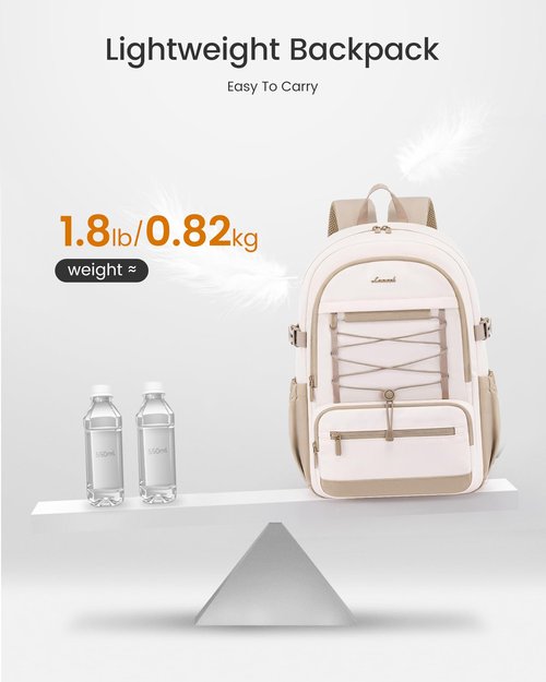 LOVEVOOK School Backpack for Teen Girls, Large Capacity College Student Backpacks with Water Bottle Holder, Cute Laptop Backpack Purse for Women, Lightweight Casual Travel Backpack, Beige-Khaki
