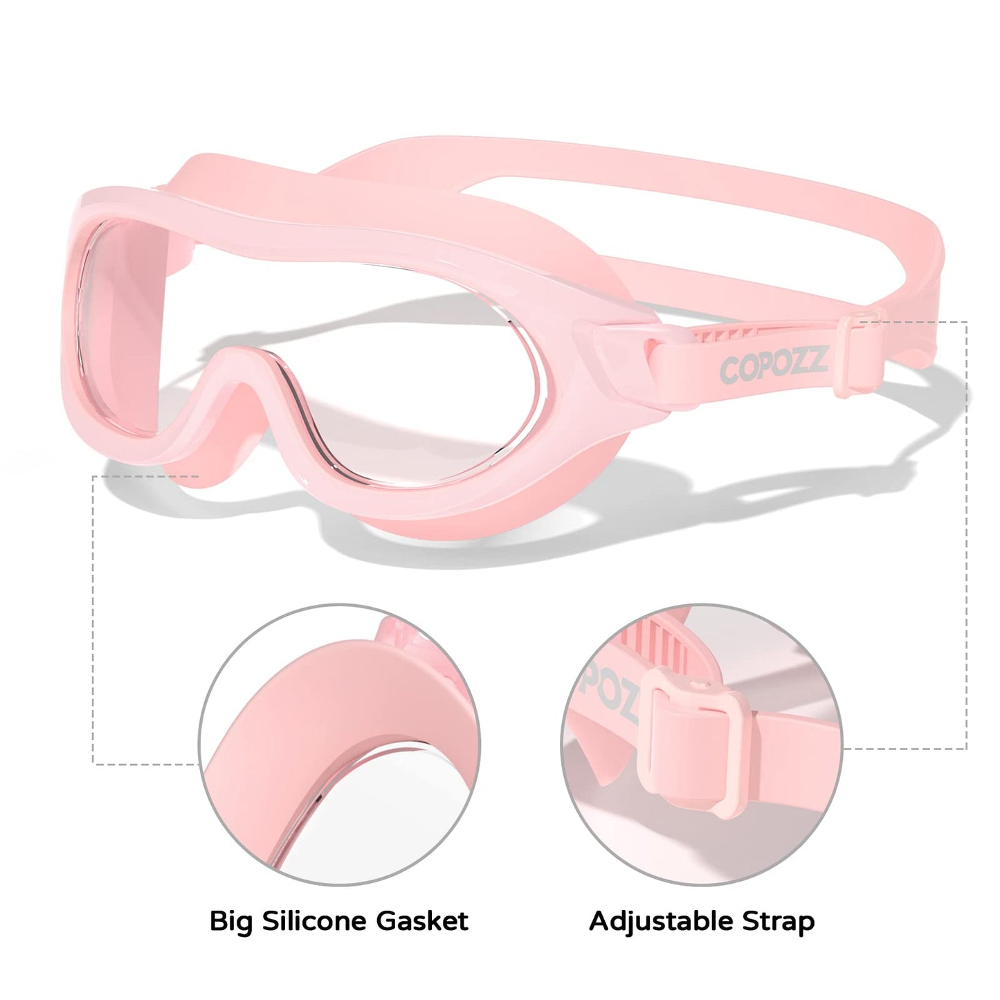 COPOZZ Kids Swim Goggles for 6-14, Wide View Swimming Goggles No Leak Anti Fog UV Protection Youth Swim Goggles