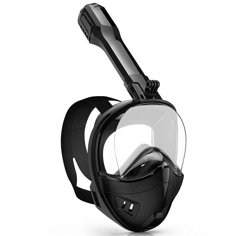 Full Face Snorkel Mask with 180° Panoramic View – Dry Top Breathing System, Detachable Camera Mount