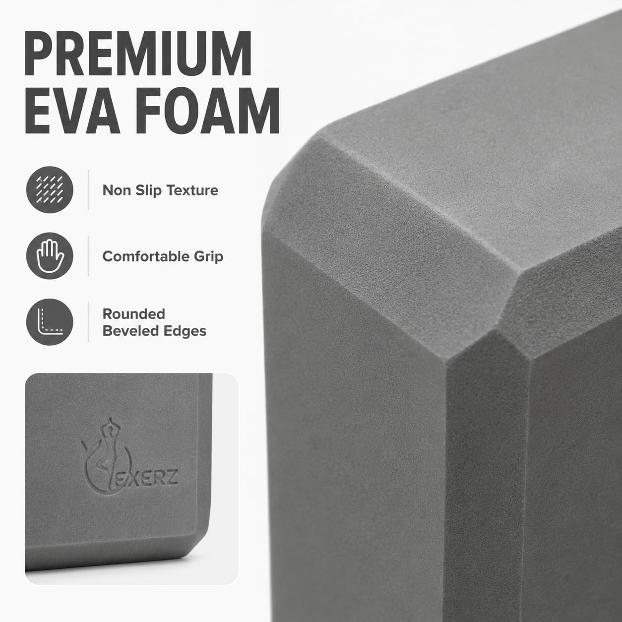 Exerz Yoga Blocks 2 Pack EVA Foam Gym Bricks Pilates Stretch Gray